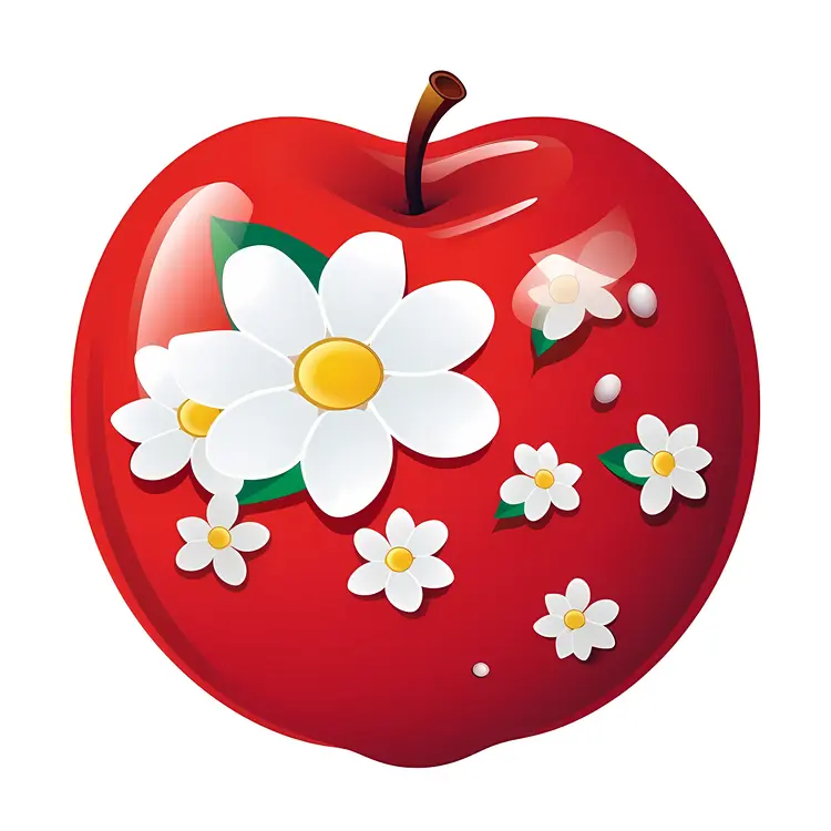 Red Apple with Flowers