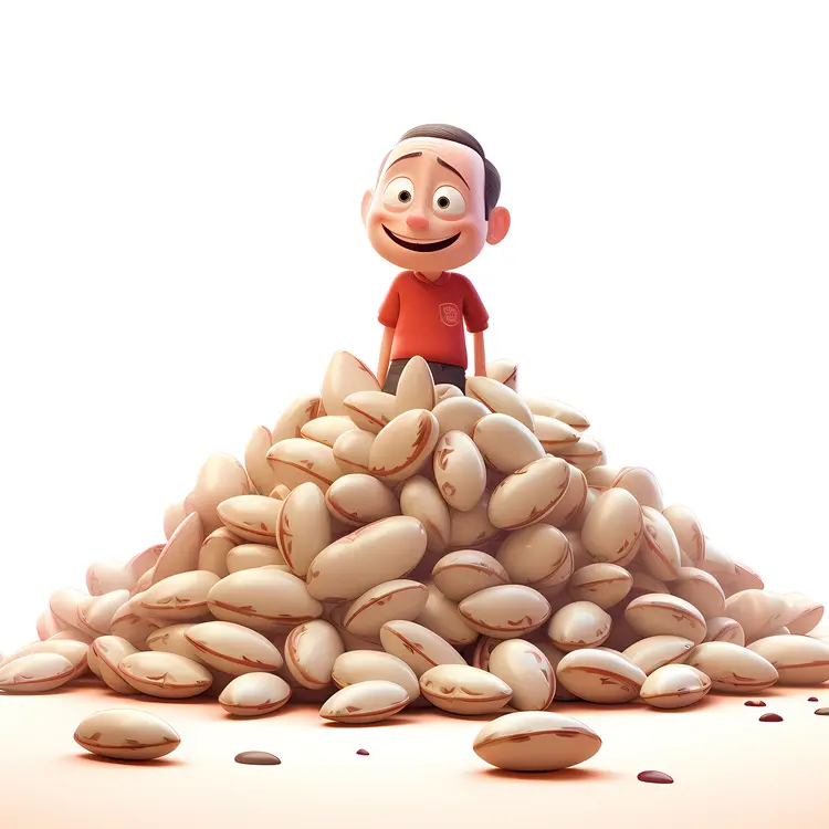 Cartoon Boy with a Pile of White Beans