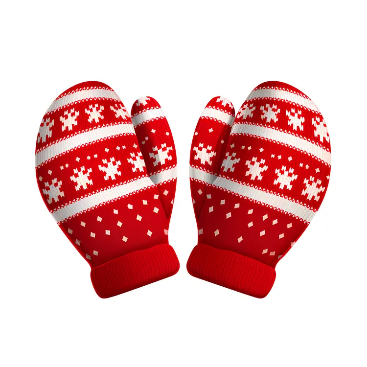 Red Winter Mittens with Snowflake Pattern