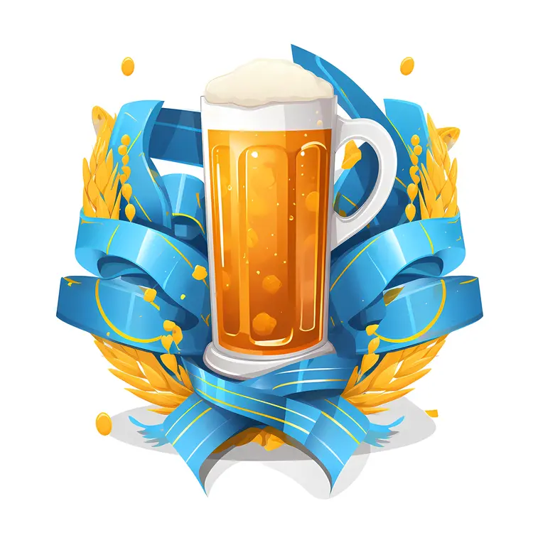Beer Mug with Blue Ribbon and Wheat for Oktoberfest
