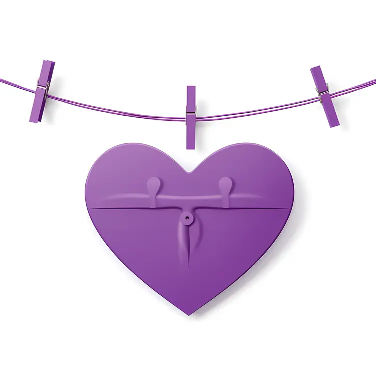 Purple Heart Hanging with Clothespins for Valentine's Day