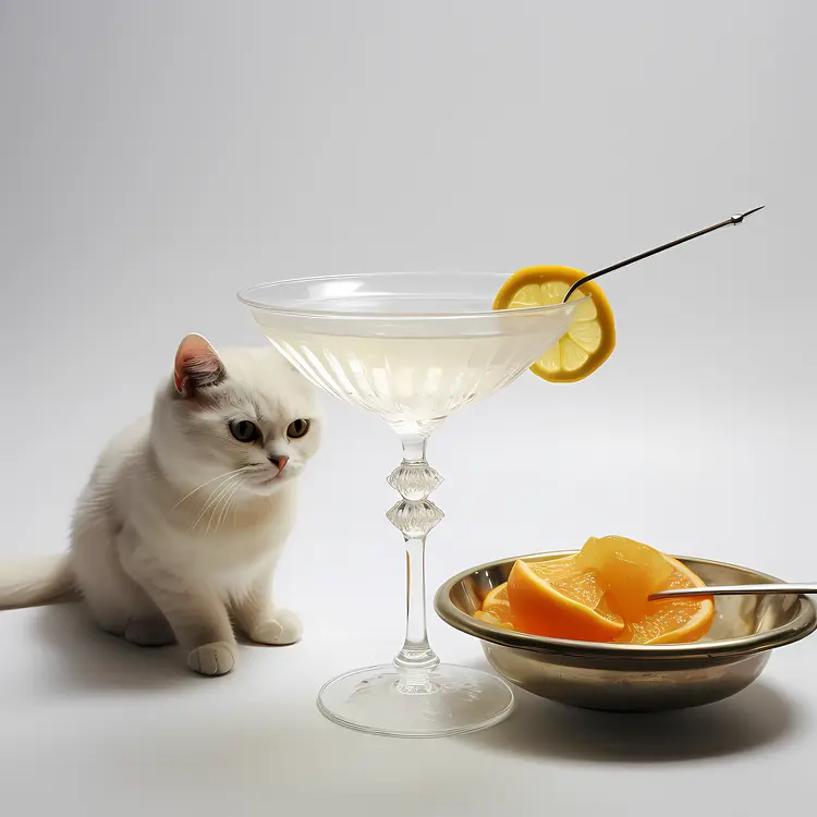 Cat with a Lemon Cocktail and Orange Slices