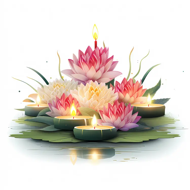Lotus Flowers and Candles on Water