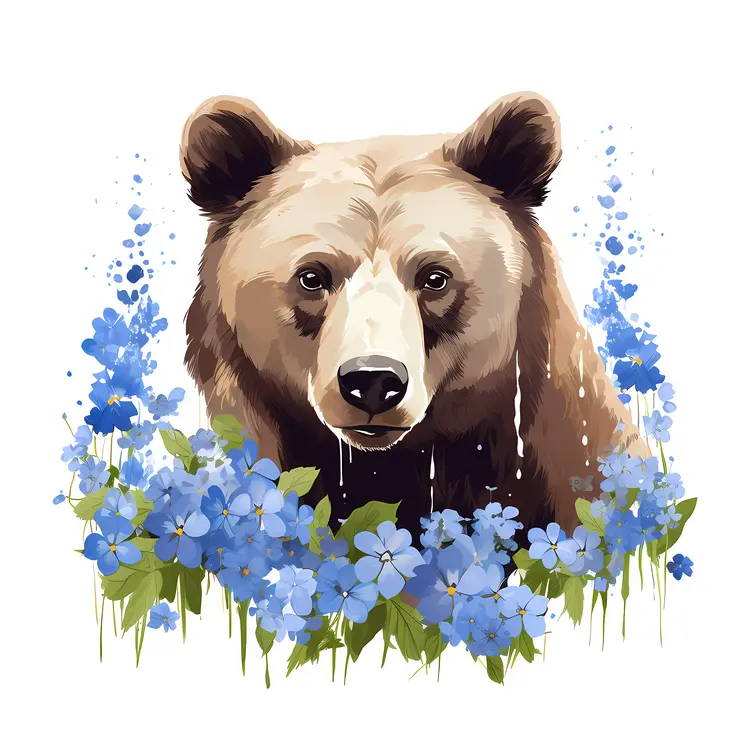 Bear with Blue Flowers