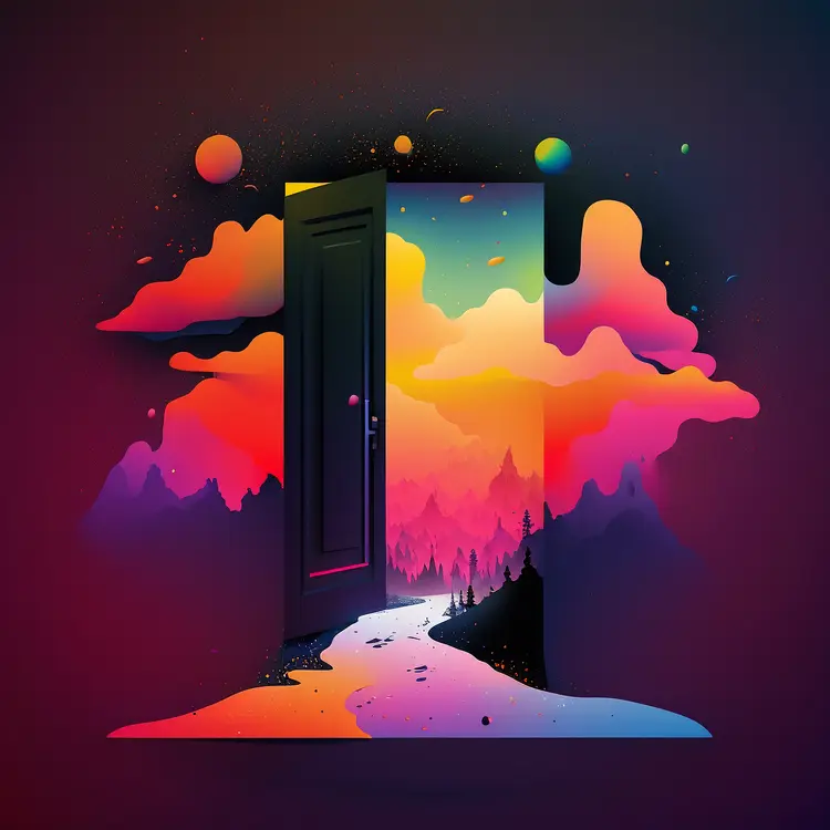 Surreal Open Door to a Colorful Fantasy World