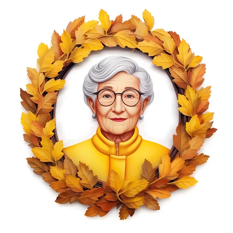 Elderly Woman Portrait with Autumn Leaves Wreath