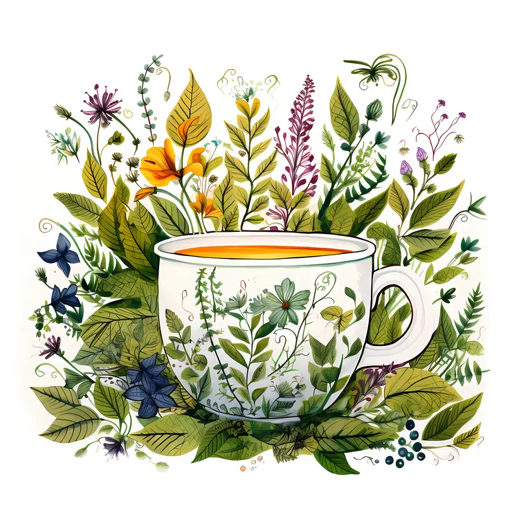 Herbal Tea with Fresh Leaves and Flowers