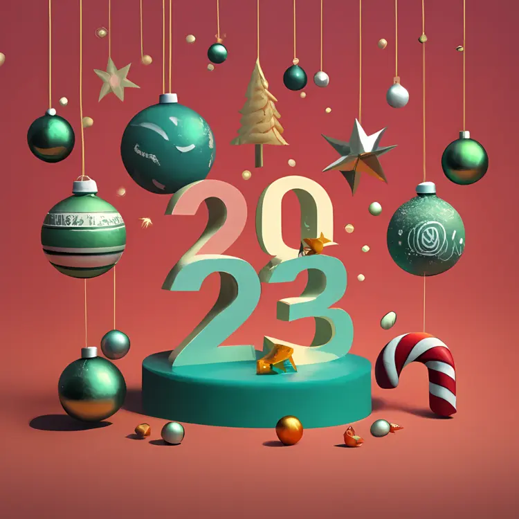 2023 with Ornaments and Candy Cane