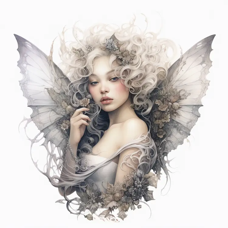 Ethereal Fairy with Delicate Wings and Flowers