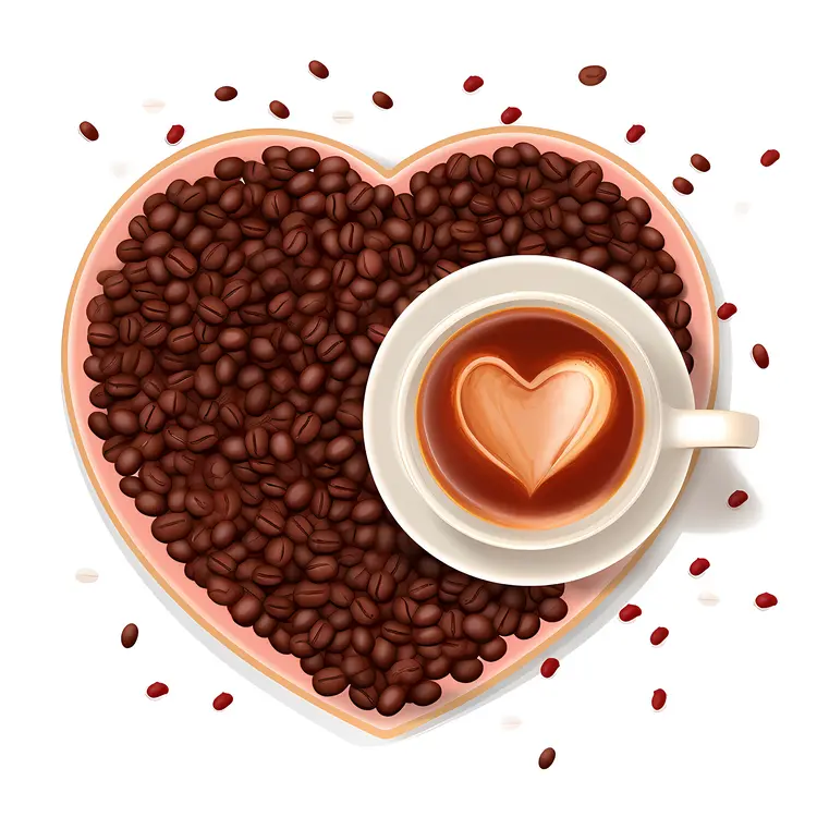 Heart-Shaped Coffee Beans with Latte Art for Valentine's Day