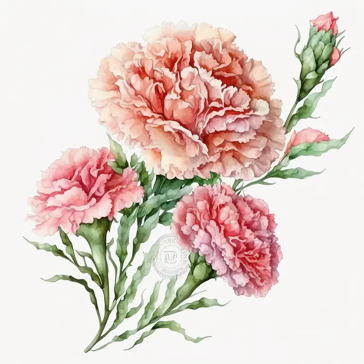 Beautiful Pink Carnation Watercolor Illustration