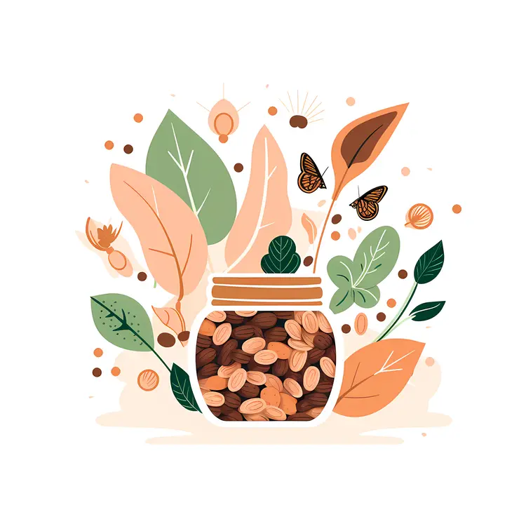 Jar of Seeds with Leaves and Butterflies
