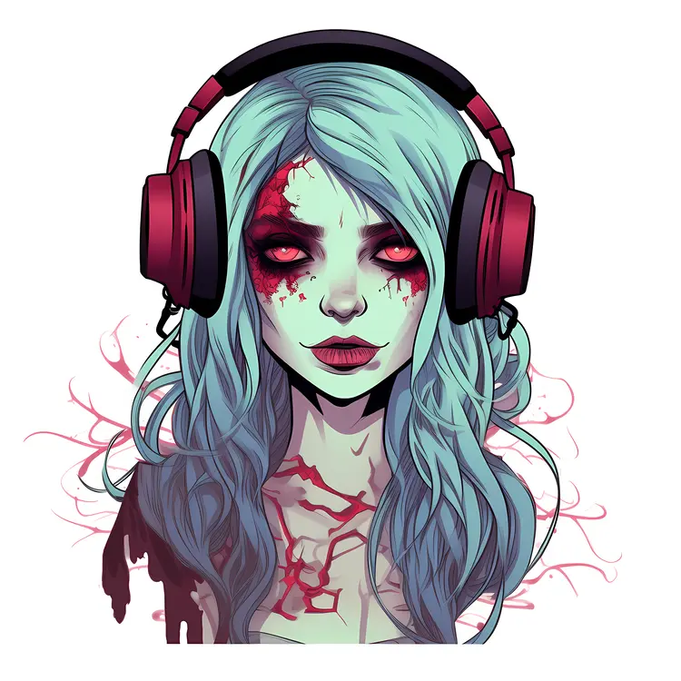 Zombie Girl with Headphones Illustration