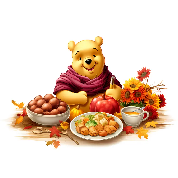Bear with Autumn Feast and Leaves