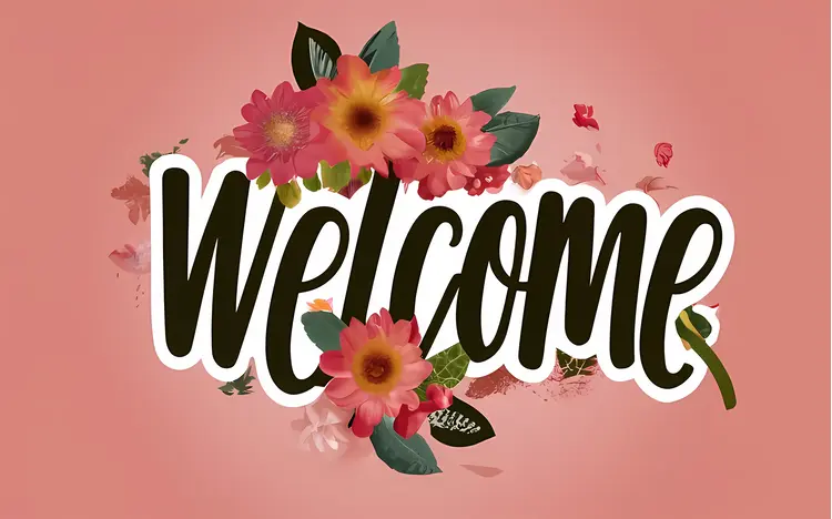 Welcome Sign with Pink and Red Flowers