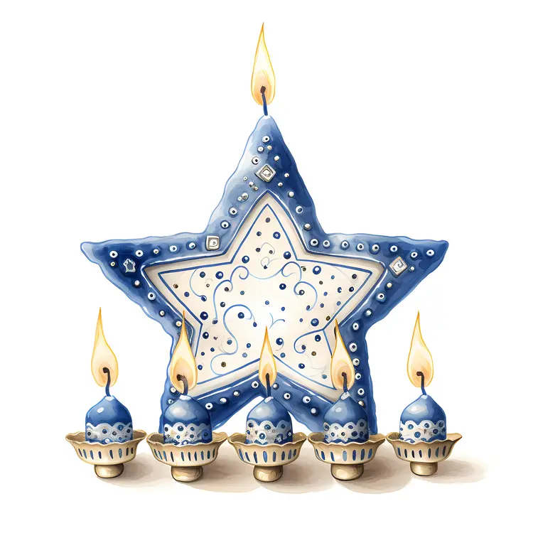 Decorative Blue Star Candle with Pattern