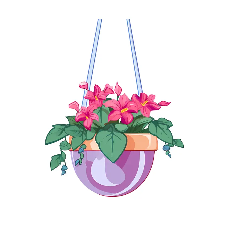 Beautiful Hanging Flower Pot with Pink Flowers