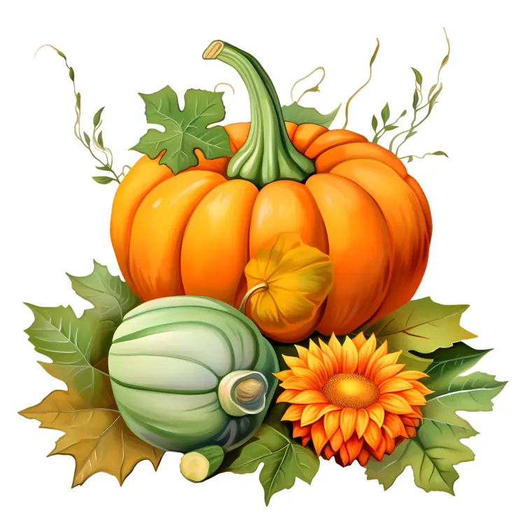 Autumn Pumpkins with Leaves