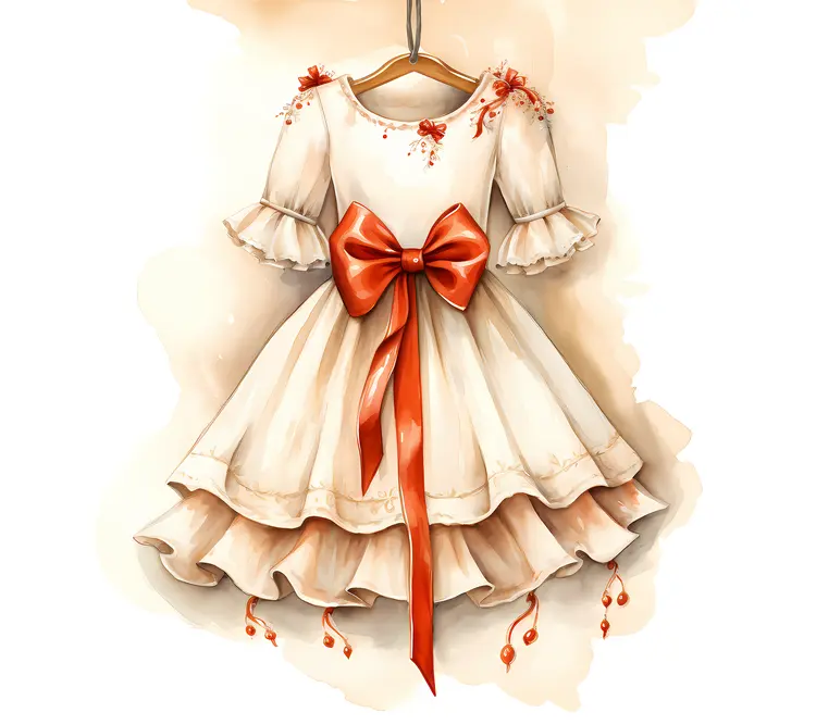 Elegant White Dress with Red Bow