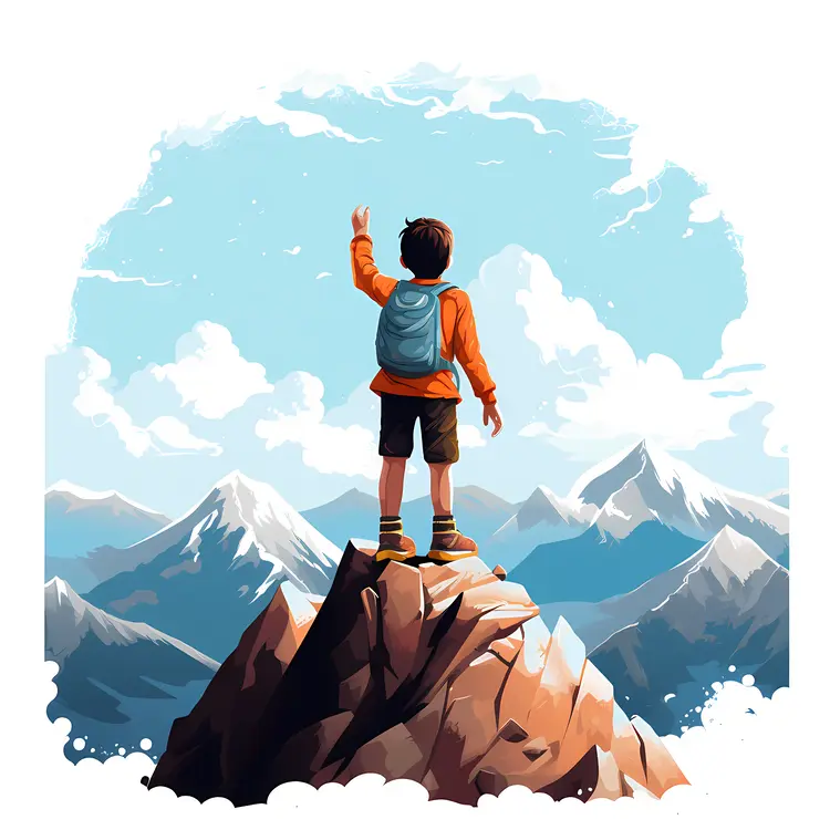 Boy Standing on Mountain Peak