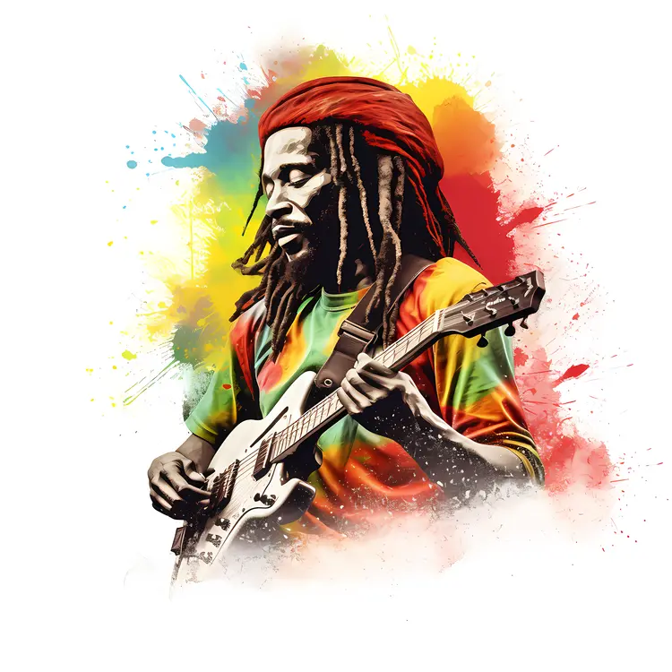 Man Playing Guitar with Colorful Splashes