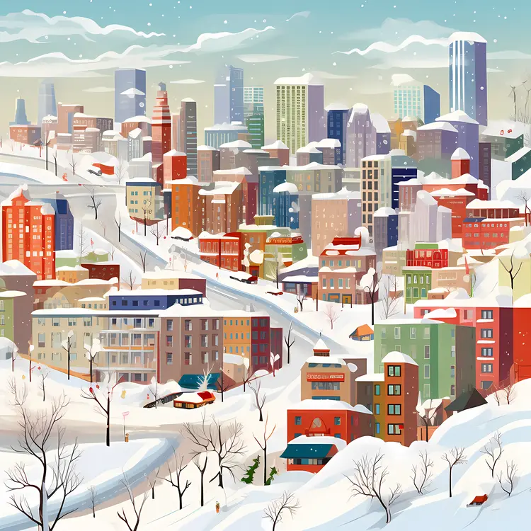 Snowy Cityscape in Winter