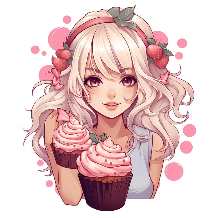 Cute Girl Holding Cupcakes