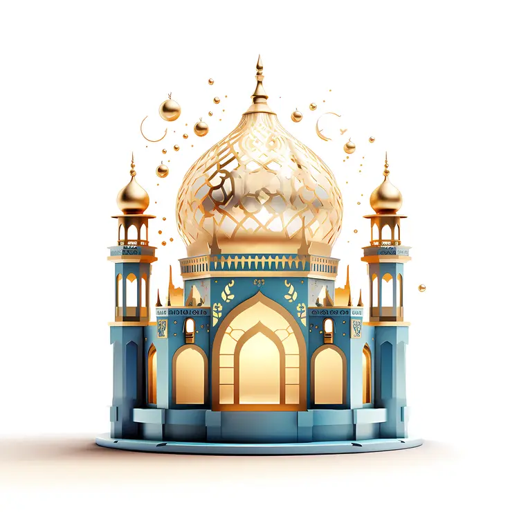Blue and Gold Lantern with Dome Top