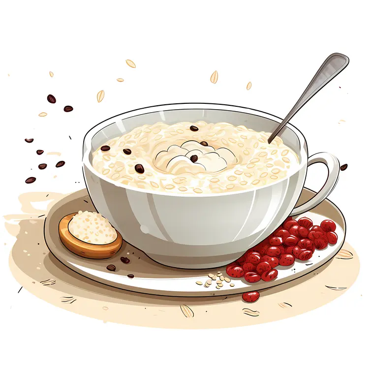 Illustrated Bowl of Oatmeal with Berries