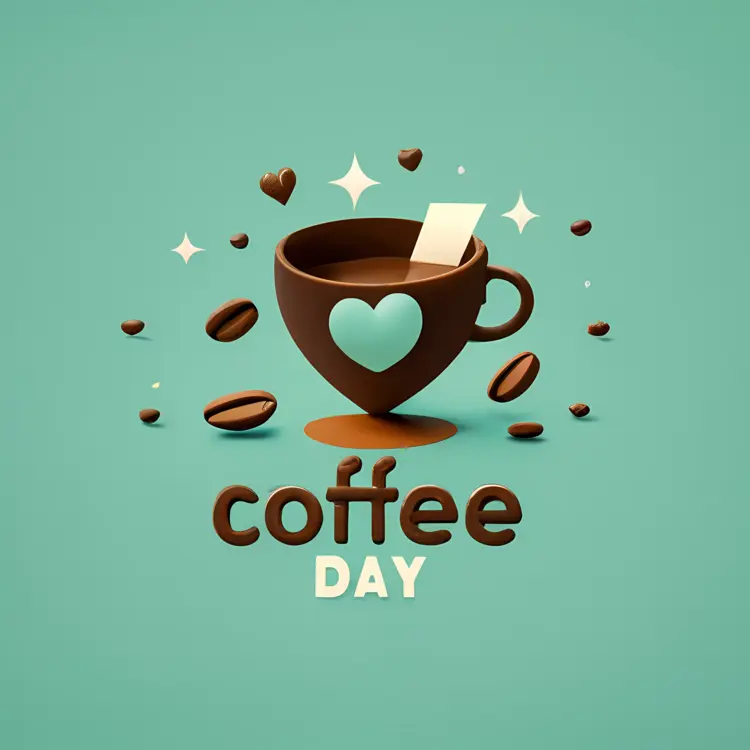 Coffee Cup with Hearts and Beans for Coffee Day