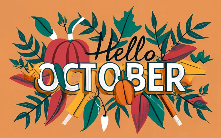 Hello October with Pumpkins and Leaves