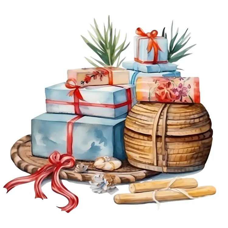 Beautiful Gift Boxes with Plants and Ribbons