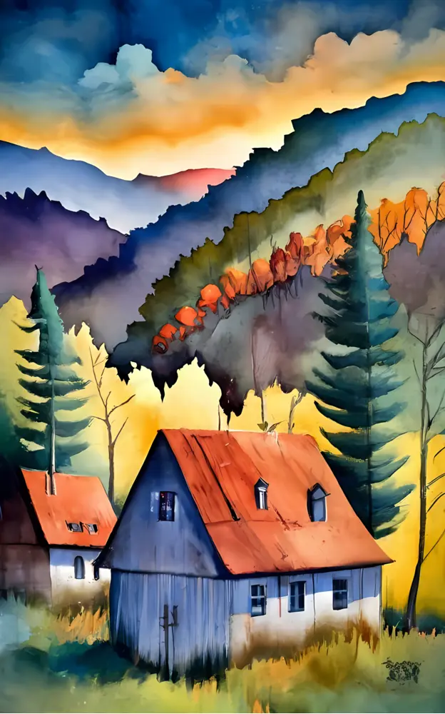 Mountain Cottage Landscape
