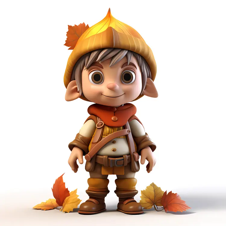 Cute Elf with Autumn Leaves