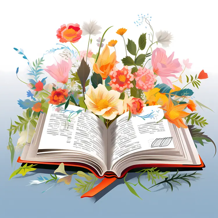 Open Book with Blooming Flowers