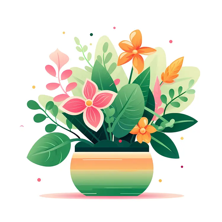 Pink and Yellow Flower Pot with Green Leaves