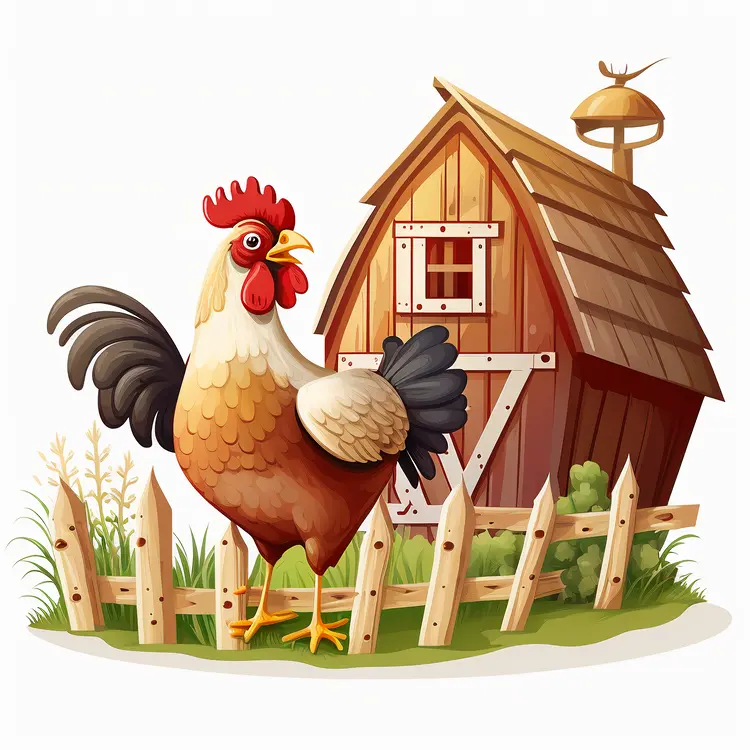 Rooster and Barn in a Farm Scene