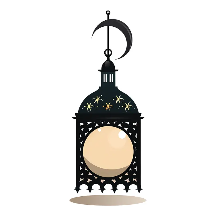 Black Crescent Moon and Lantern Decor for Ramadan