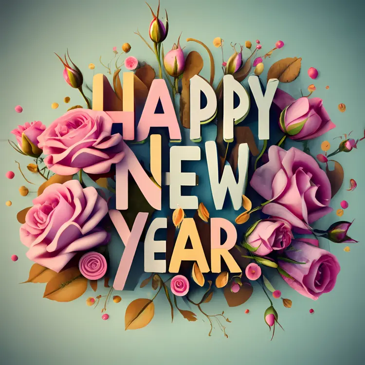 Floral Happy New Year Greeting with Roses