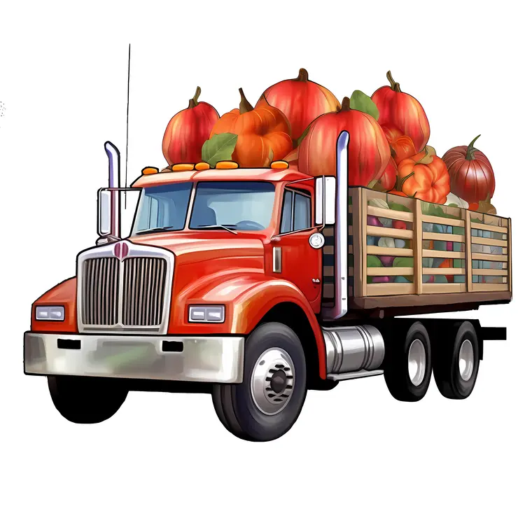 Red Truck with Pumpkins for Harvest