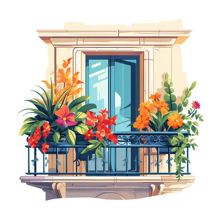 Colorful Flowers Adorning a Balcony