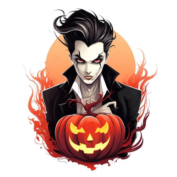 Vampire Holding Pumpkin for Halloween