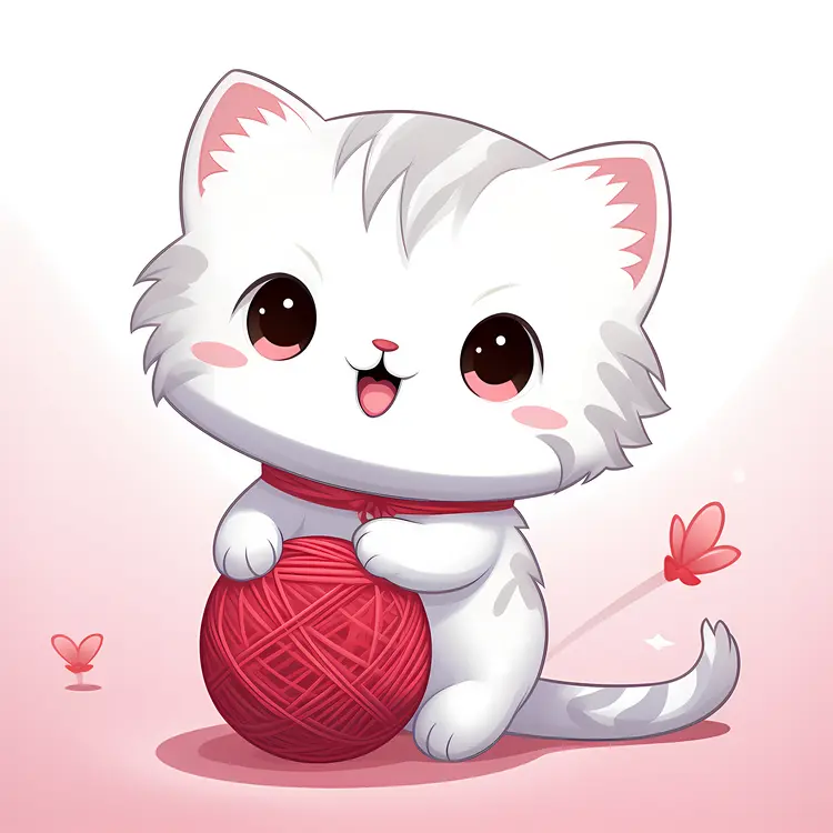 Cute Cat with Red Yarn Ball