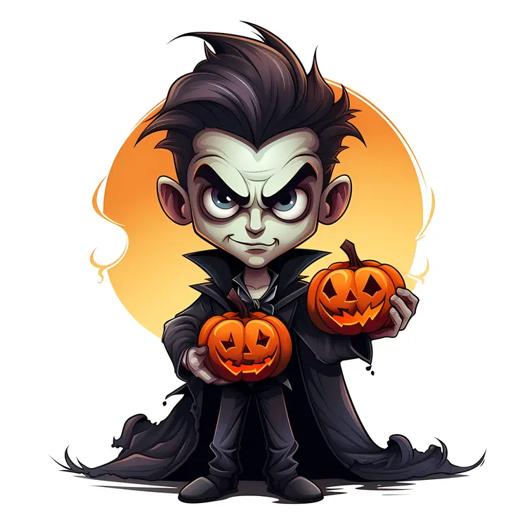 Chibi Vampire Holding Pumpkins