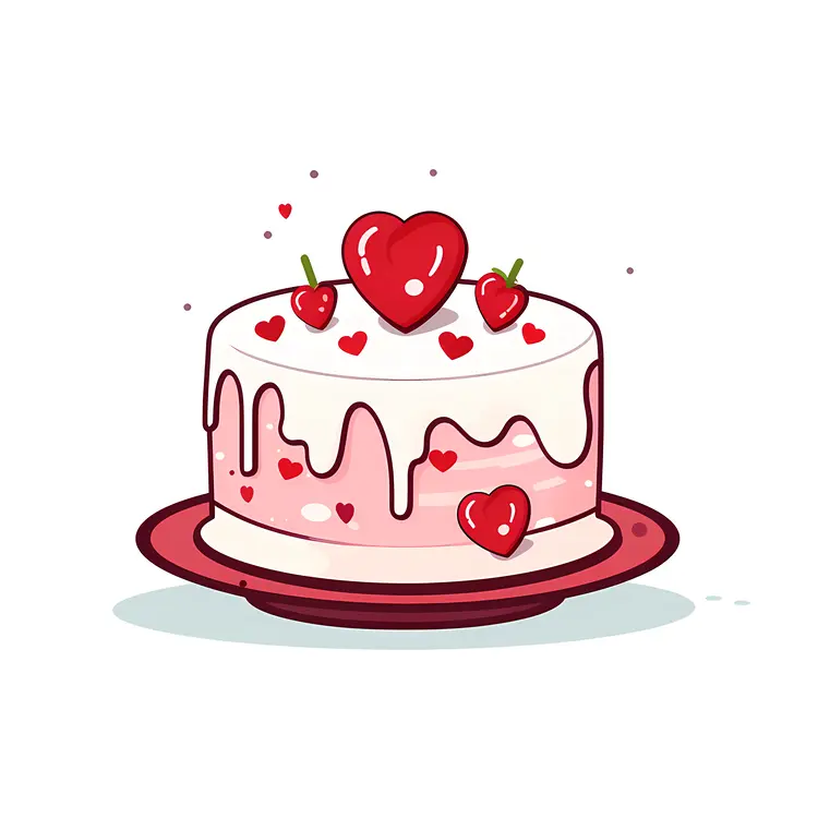 Heart Cake with Pink Frosting and Cherries