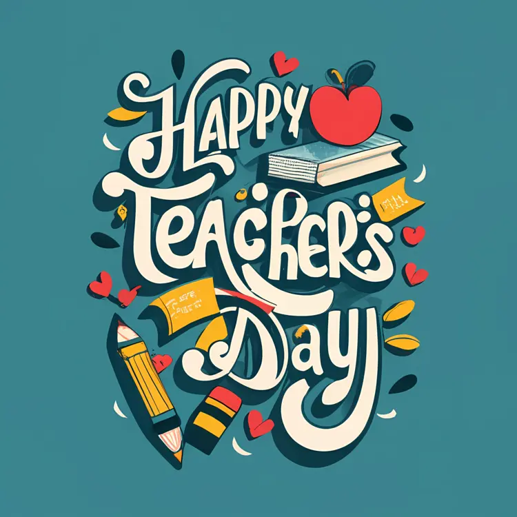 Happy Teacher's Day with Apple and Books