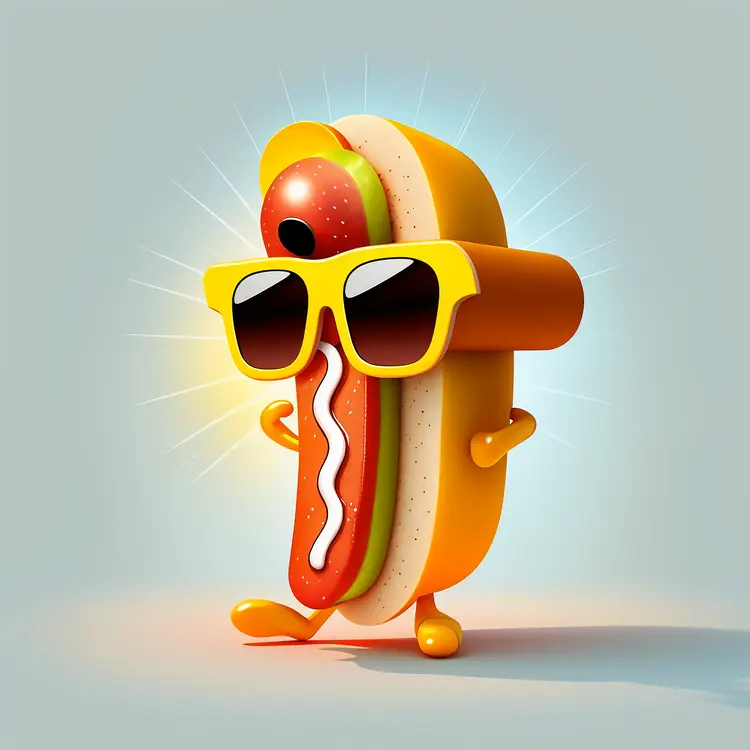 Cool Hot Dog Cartoon with Sunglasses