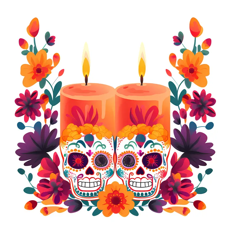 Colorful Candles and Skulls for Day of the Dead Celebration