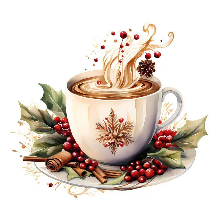 Steaming Hot Drink with Holly and Cinnamon