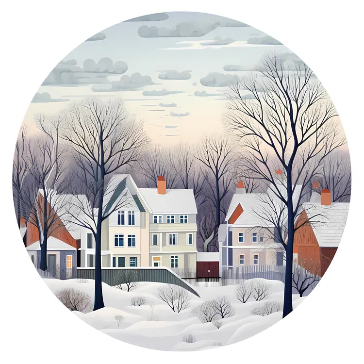 Winter Houses in Snowy Neighborhood
